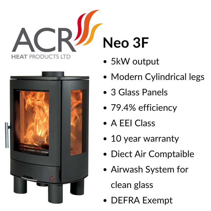 ACR Neo 3F Eco Woodburning Stove Freestanding, Eco Design Approved, Defra Approved