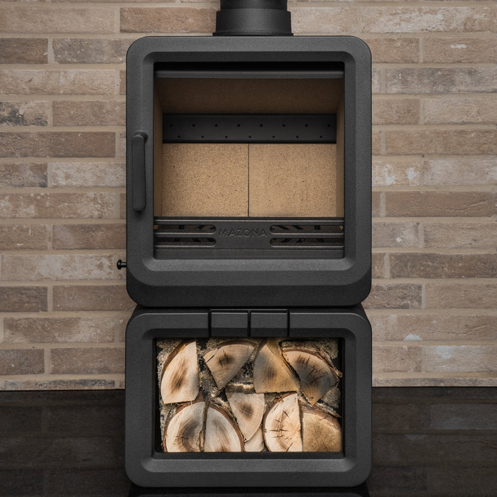 Mazona Heatwave 5kW Multifuel Stove Log Store, Woodburning, Freestanding, Eco Design Approved, Defra Approved